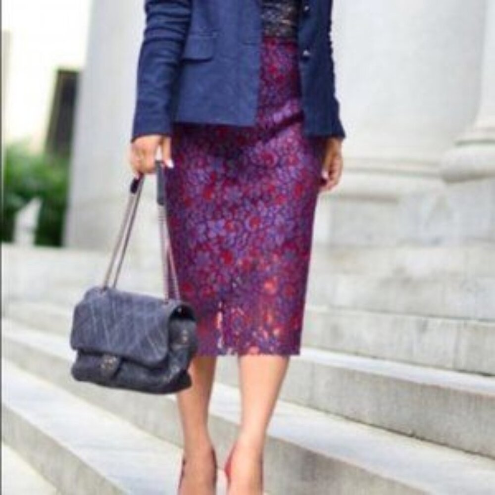 Zara Purple and Red Lace Pencil Skirt